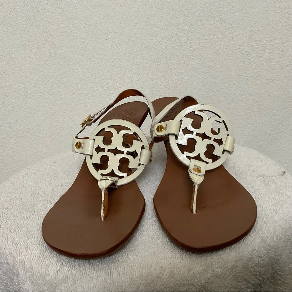 Tory Burch Miller Holly Ivory Patent Slingback Heeled Sandal Size 8.5m Summer